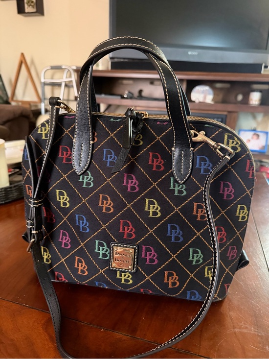 Dooney & Bourke Handbags - Dooney & Bourke Black Multicolor Logo Dome Satchel
